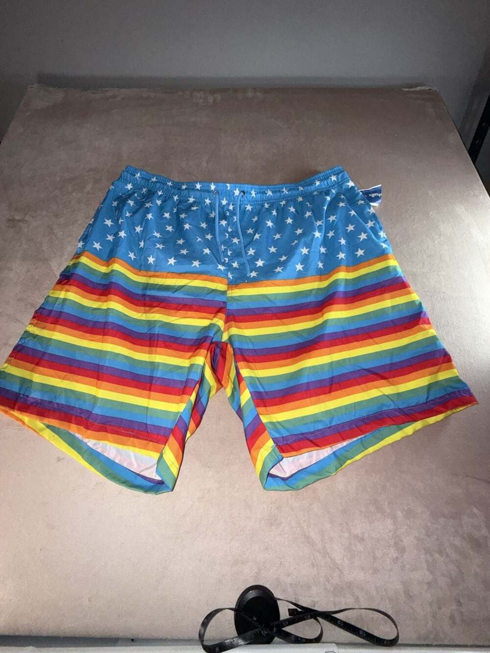 Free Planet Men's Rainbow Stars and Stripes Swim Trunks (BoxA1-2013)